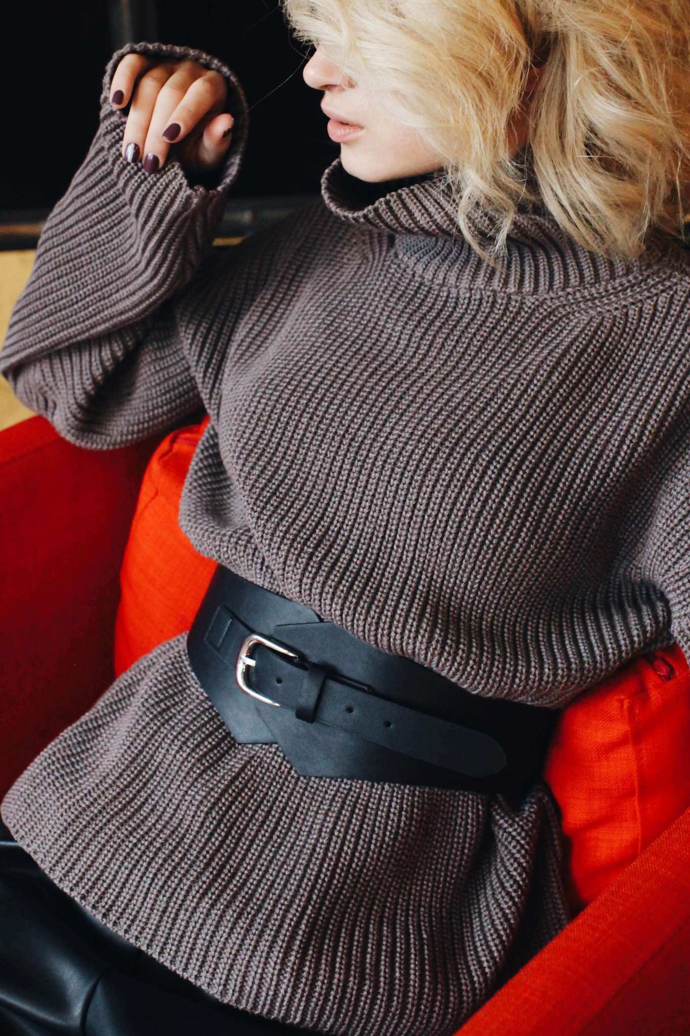 BLACK LEATHER WIDE WAIST BELT