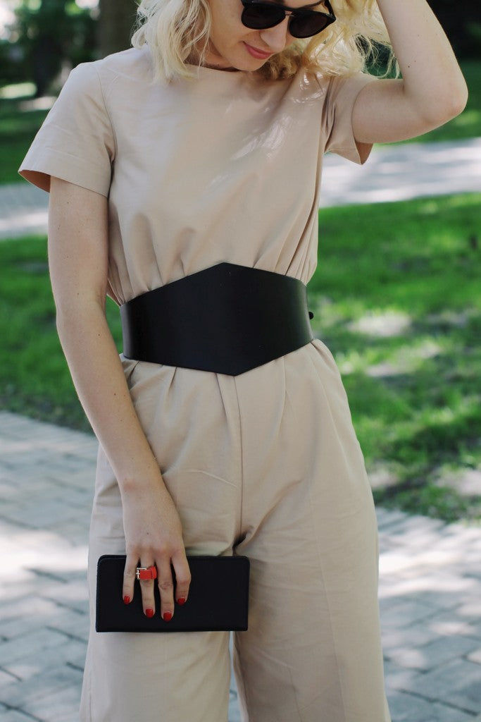 BLACK WIDE LEATHER CORSET BELT "SOLID DIAMOND"