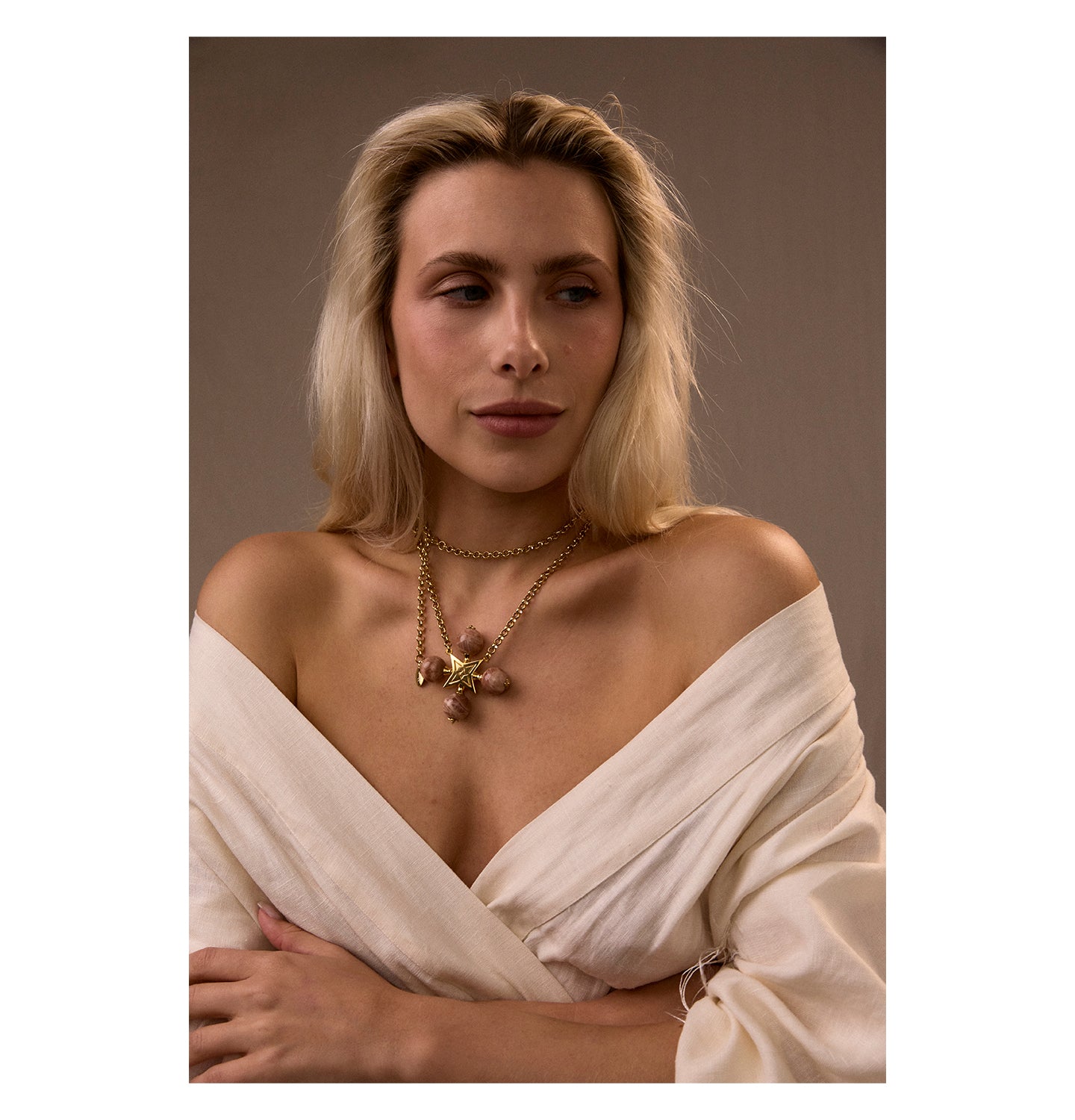 “LULLABY CROSS” SUNSTONE PEACH