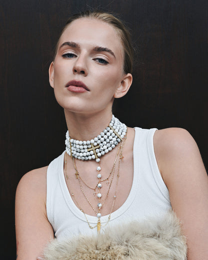 “CROSS” CHOKER WHITE MARBLE |GOLD | ONLY 1 PC
