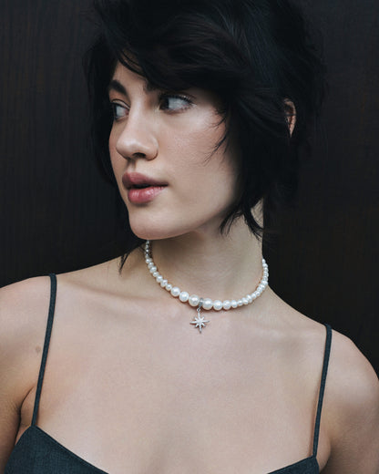 «MORNING STAR» PEARL CHOKER SILVER | ONLY 1 PC