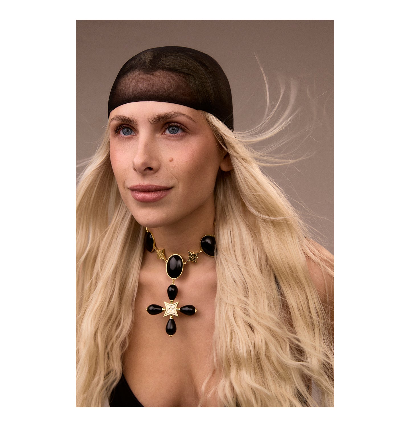 PREMIUM “DESERT ROSE” CHOKER ONYX STONE BLACK