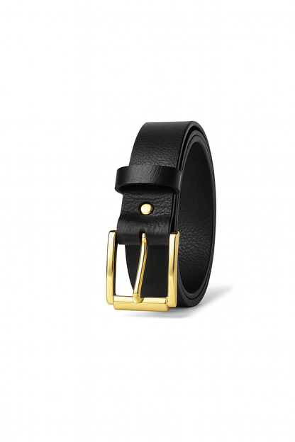 CLASSIC BLACK LEATHER BELT "CAMBRIDGE" gold buckle