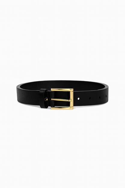 CLASSIC BLACK LEATHER BELT "CAMBRIDGE" gold buckle