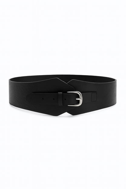 BLACK LEATHER WIDE WAIST BELT