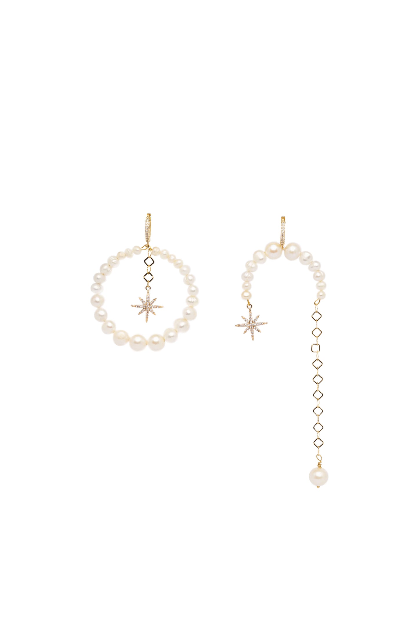 “MORNING STAR” ASYMMETRICAL PEARL EARRINGS