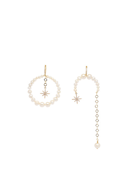 “MORNING STAR” ASYMMETRICAL PEARL EARRINGS