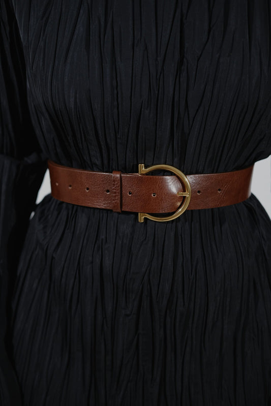 LEATHER BELT “LUCKY HORSESHOE” BROWN & GOLD | ONLY 1 PC