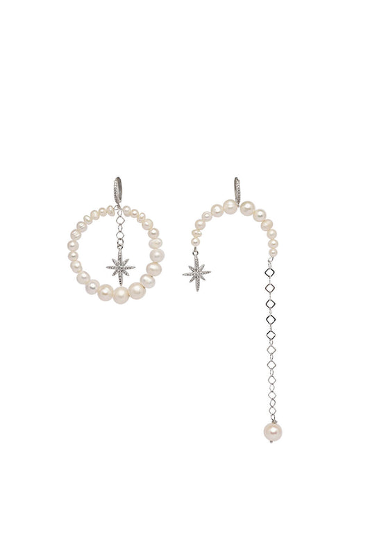 “MORNING STAR” ASYMMETRICAL PEARL EARRINGS