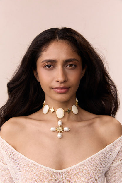 PREMIUM “DESERT ROSE” CHOKER PEARL CERAMIC WHITE