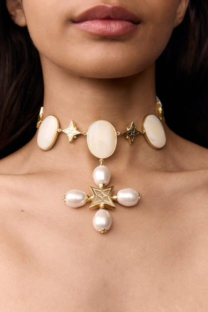 PREMIUM “DESERT ROSE” CHOKER PEARL CERAMIC WHITE