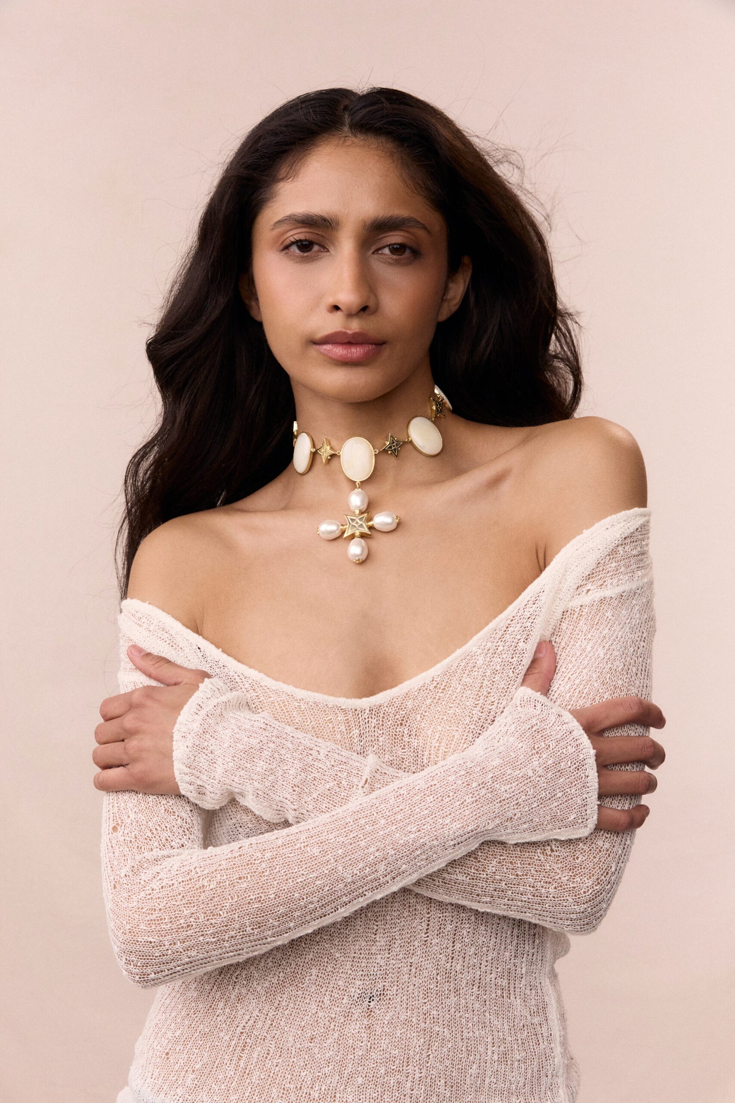 PREMIUM “DESERT ROSE” CHOKER PEARL CERAMIC WHITE