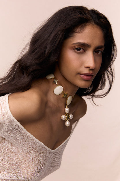 PREMIUM “DESERT ROSE” CHOKER PEARL CERAMIC WHITE