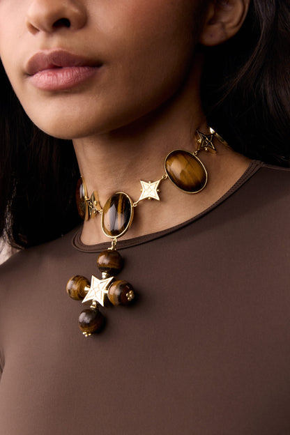PREMIUM “DESERT ROSE” CHOKER TIGER EYE STONE BROWN