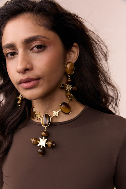 PREMIUM “DESERT ROSE” CHOKER TIGER EYE STONE BROWN