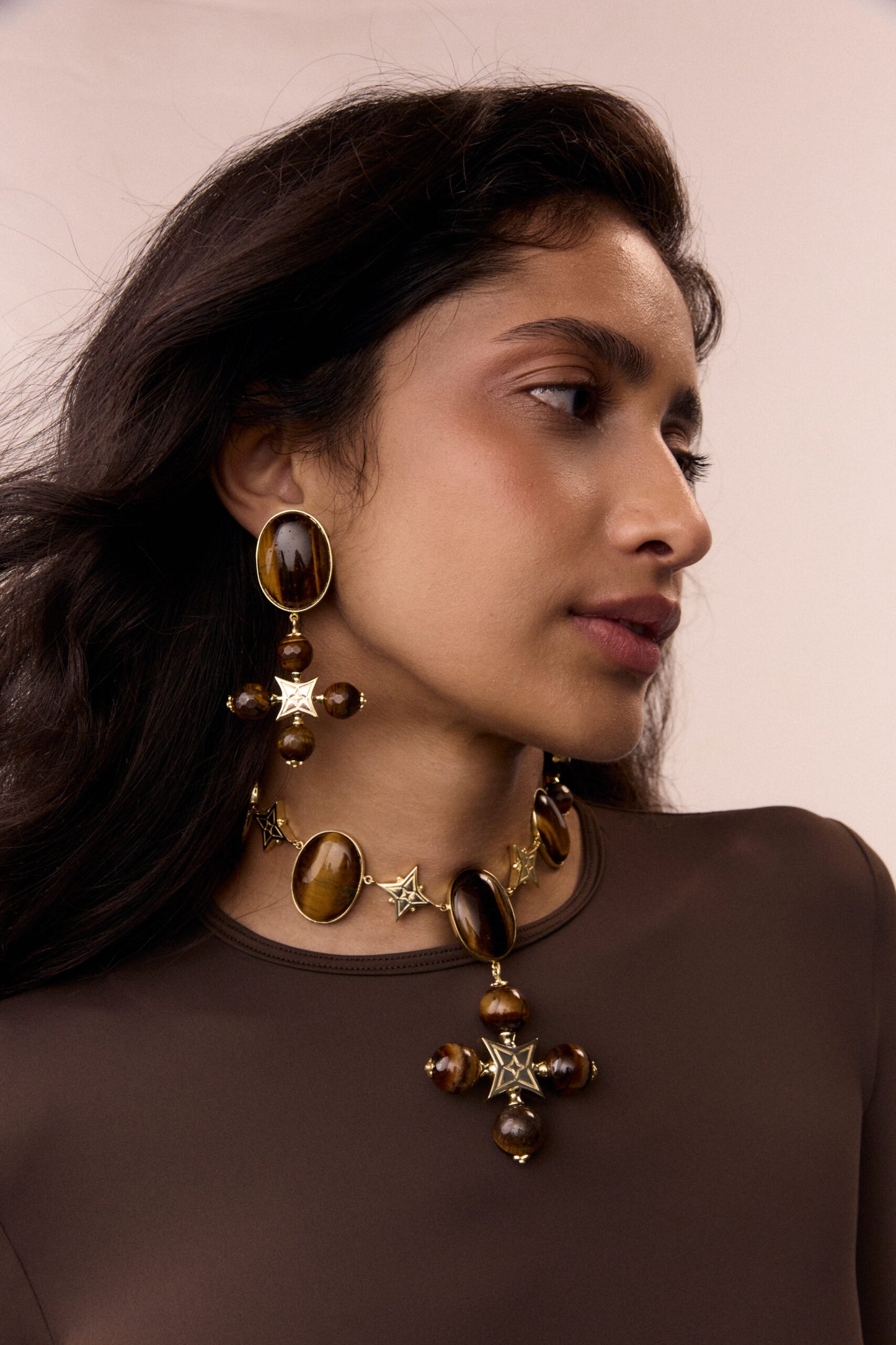 PREMIUM “DESERT ROSE” CHOKER TIGER EYE STONE BROWN