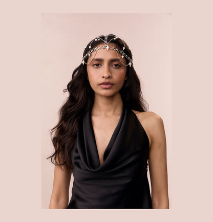 "KIRA" HAIR & HEAD ACCESSORY WITH PEARLS SILVER