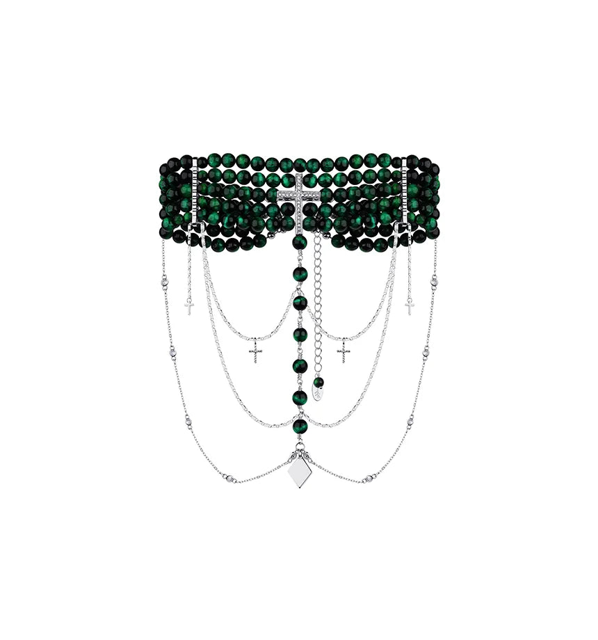 “INNOCENT” CHOKER GREEN AGATE SILVER | ONLY 1 PC