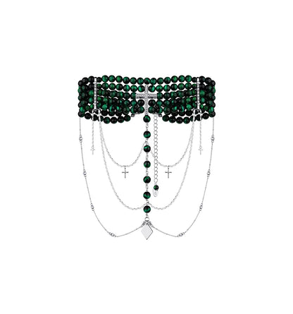 “INNOCENT” CHOKER GREEN AGATE SILVER | ONLY 1 PC