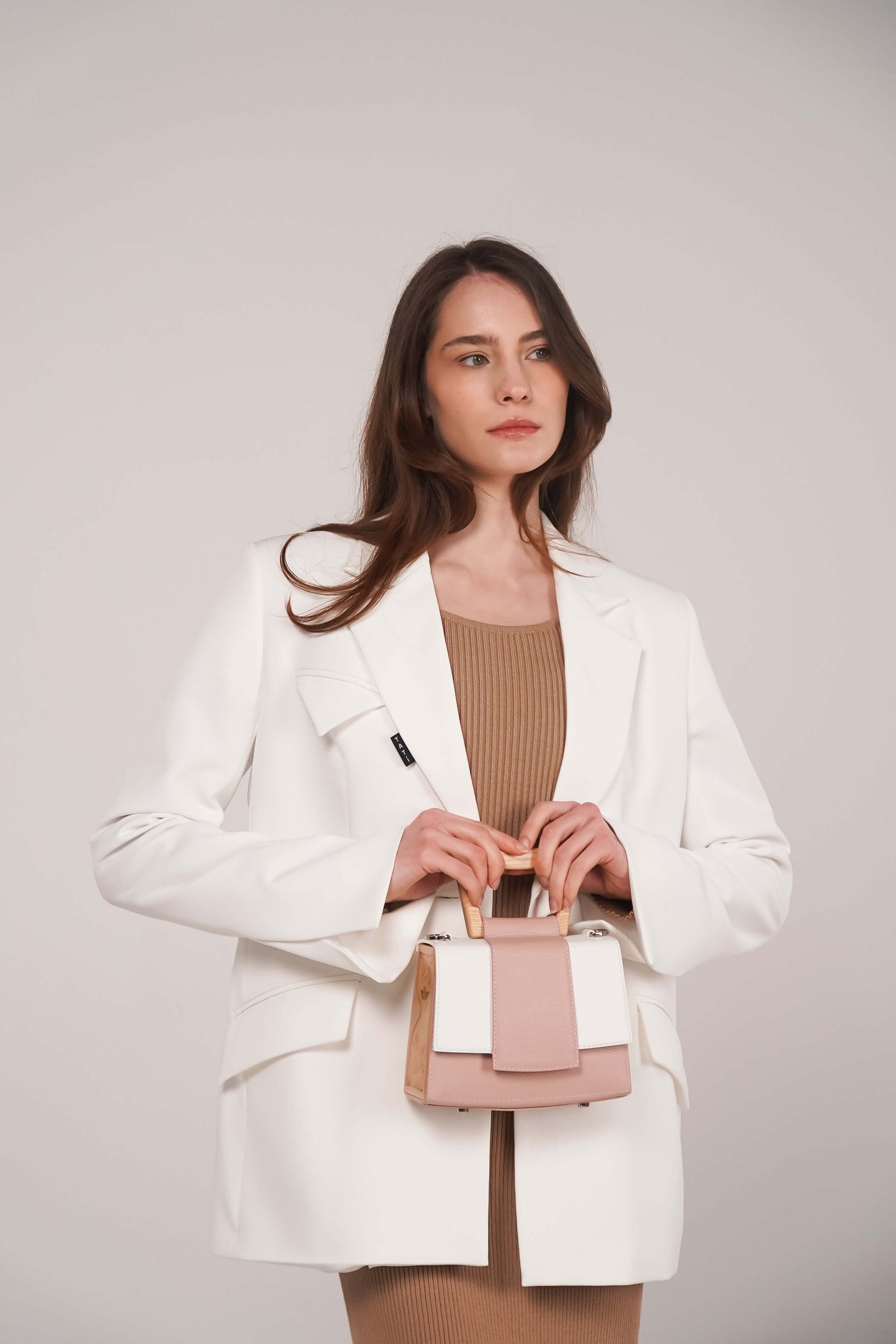 SANDY ROSE/WHITE SAFFIANO MINI