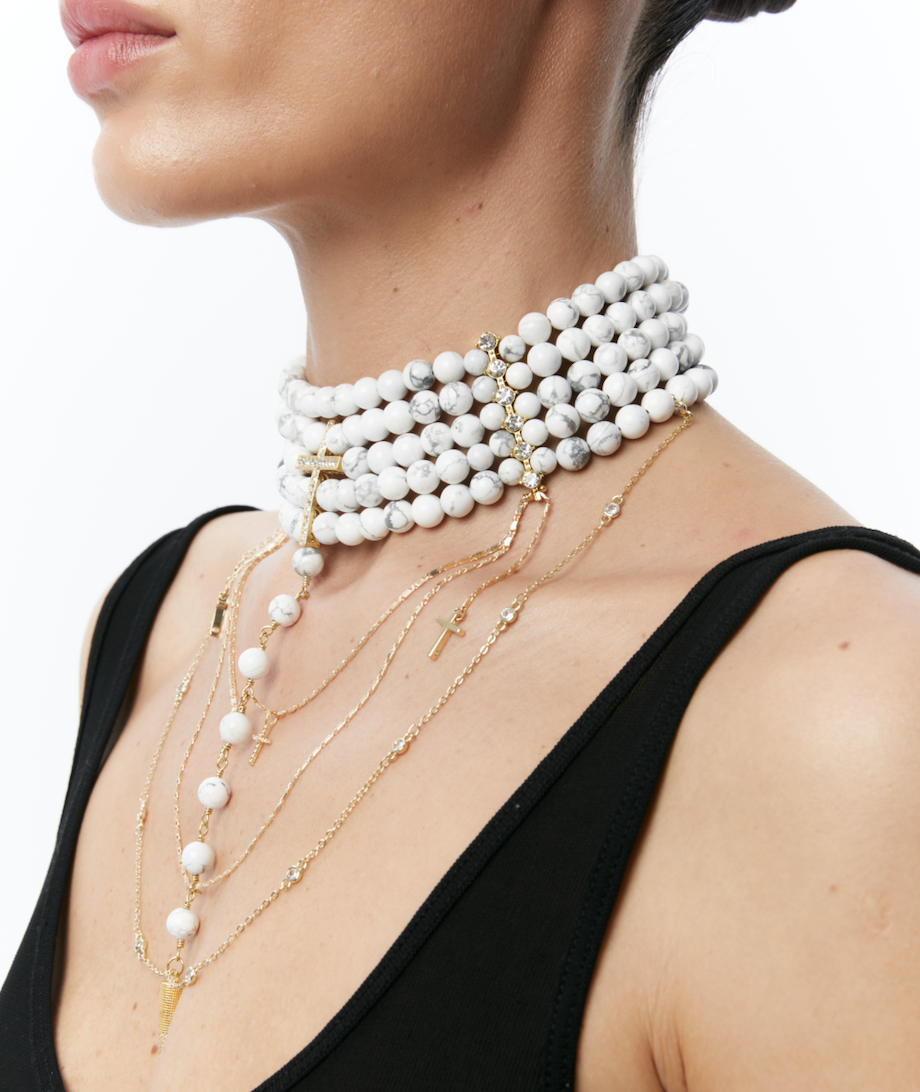 “CROSS” CHOKER WHITE MARBLE |GOLD | ONLY 1 PC