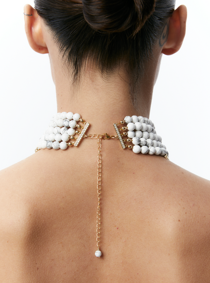 “CROSS” CHOKER WHITE MARBLE |GOLD | ONLY 1 PC