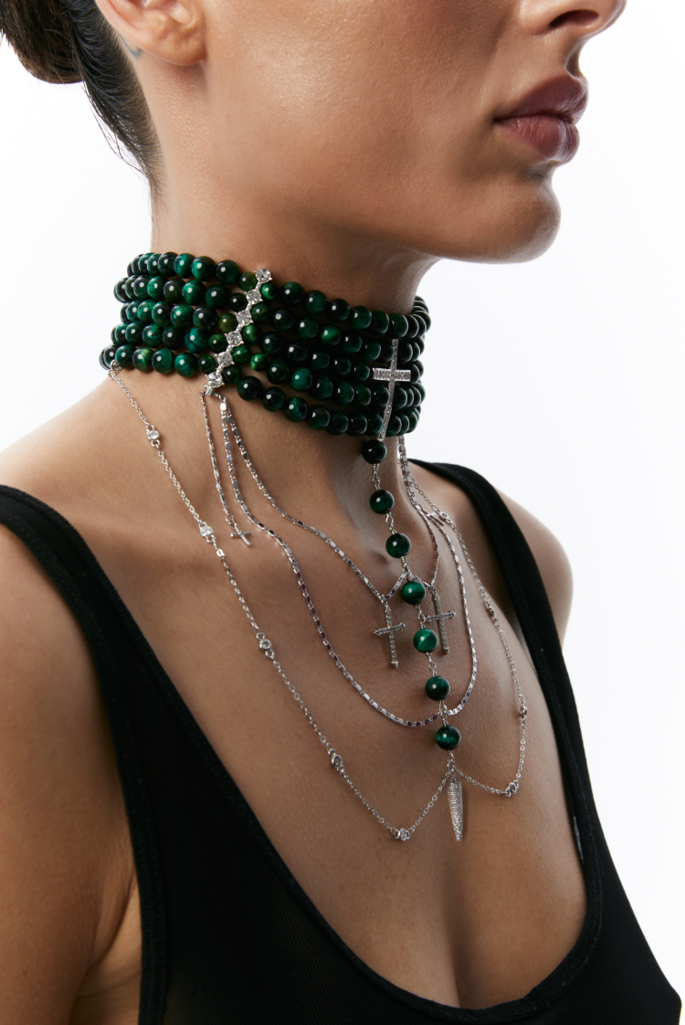 “INNOCENT” CHOKER GREEN AGATE SILVER | ONLY 1 PC