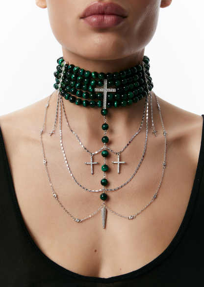 “INNOCENT” CHOKER GREEN AGATE SILVER | ONLY 1 PC