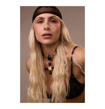 PREMIUM “DESERT ROSE” CHOKER ONYX STONE BLACK